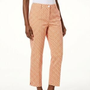 Kim Rogers Cotton Blend Orange Geometric Stretch Pants Women Size 8